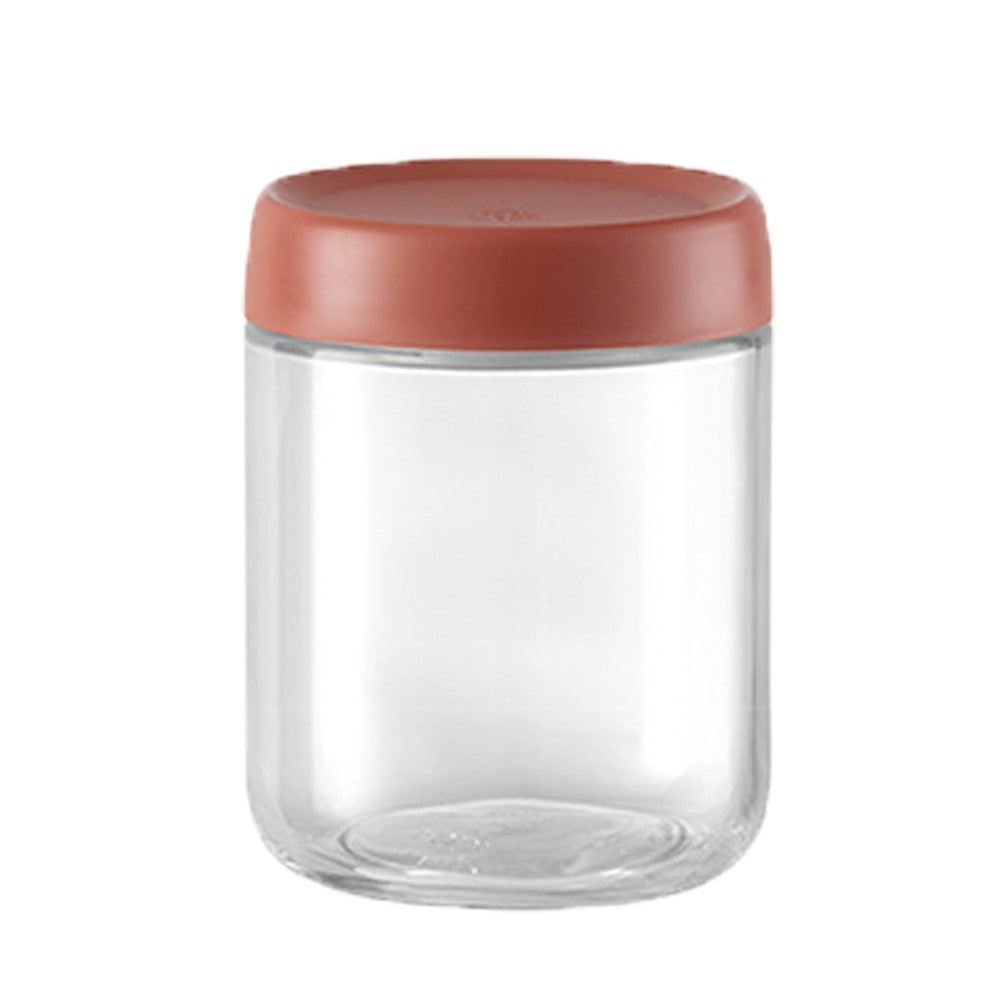 1Pc 450ml Glass Jar Wide Mouth Overnight Oats Container with Dark Red Lid
