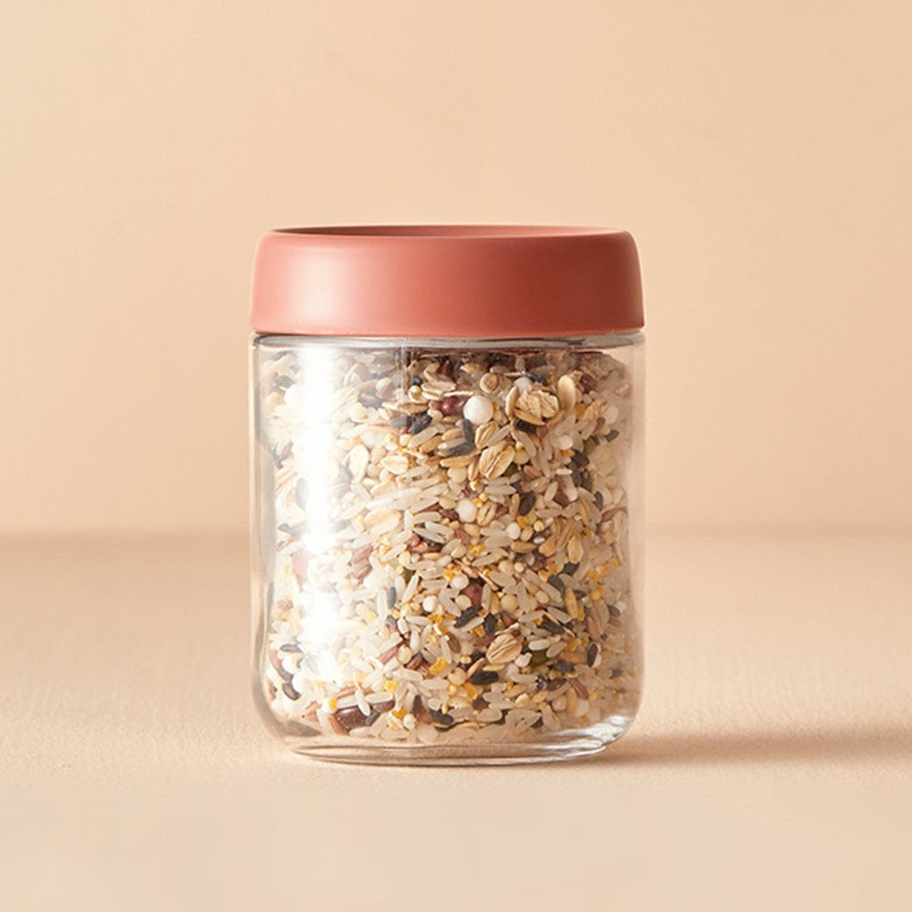 1Pc 450ml Glass Jar Wide Mouth Overnight Oats Container with Dark Red Lid