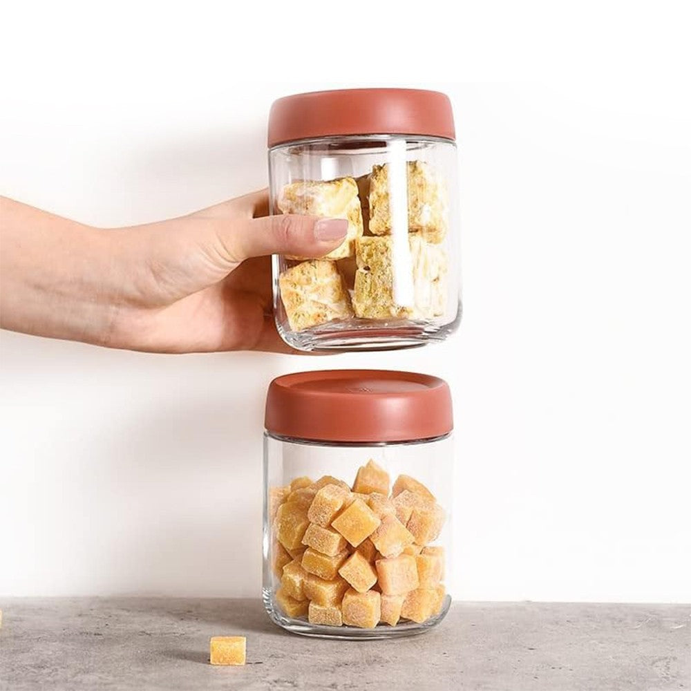 1Pc 450ml Glass Jar Wide Mouth Overnight Oats Container with Dark Red Lid