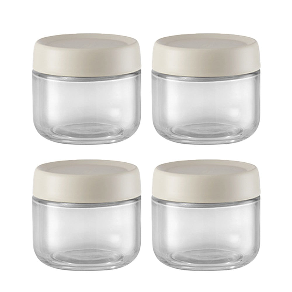4Pcs 280ml Glass Jars Wide Mouth Overnight Oats Containers with Beige Lids
