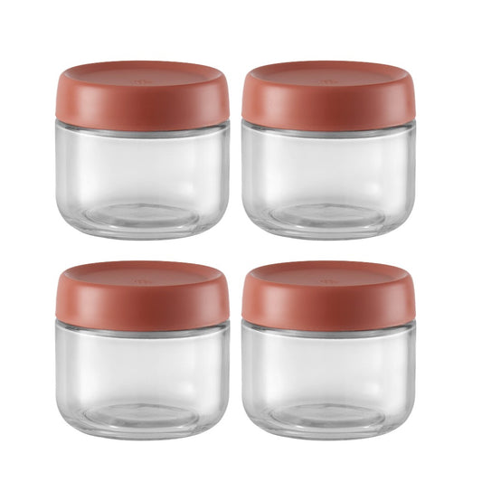 4Pcs 280ml Glass Jars Wide Mouth Overnight Oats Containers with Dark Red Lids
