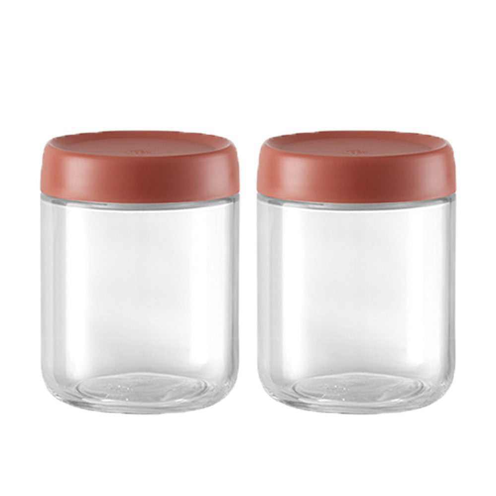 2Pcs 450ml Glass Jars Wide Mouth Overnight Oats Containers with Dark Red Lids