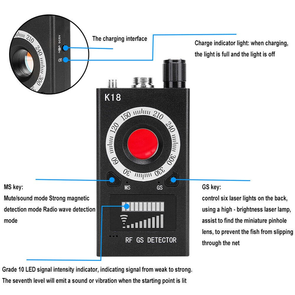 K18 RF Signal Detector Anti-spy Detector GPS Scanner Finder