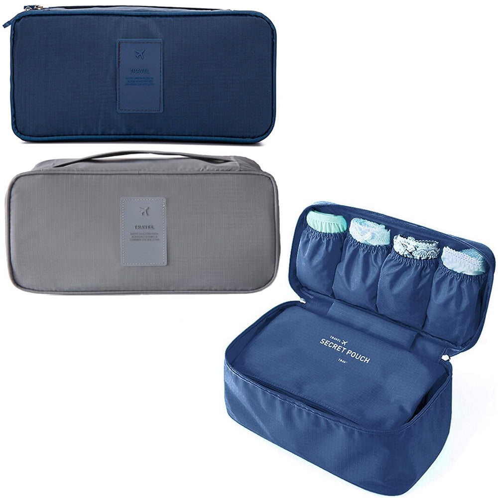 2 X Travel Underwear Bra Storage Bag Lingerie Socks Organizers Grey Navy Blue