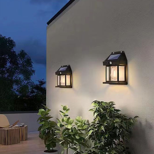 2Pcs LED Solar Wall Light Motion Sensor Outdoor Light Garden Yard Lamp Black