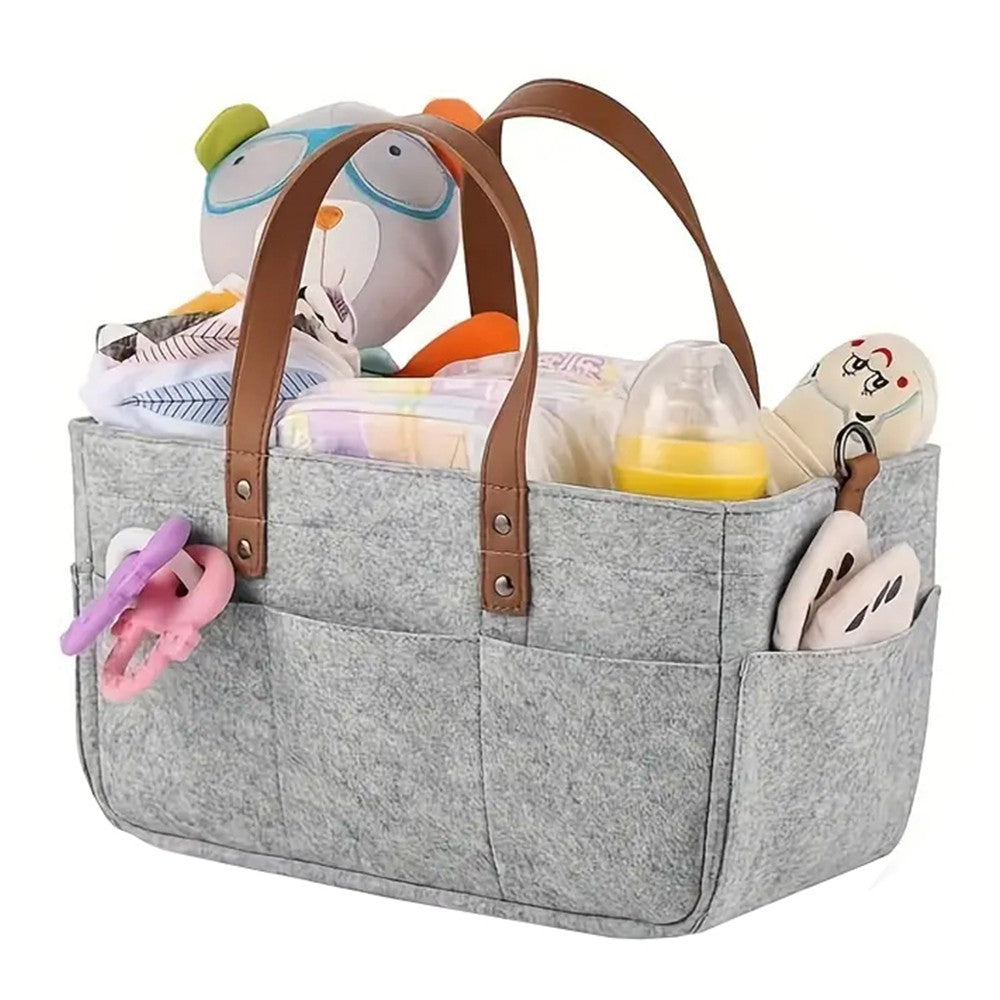 Portable Baby Diaper Bag Felt Nappies Handbag Tote Bag Baby Supplies Storage Bag Grey