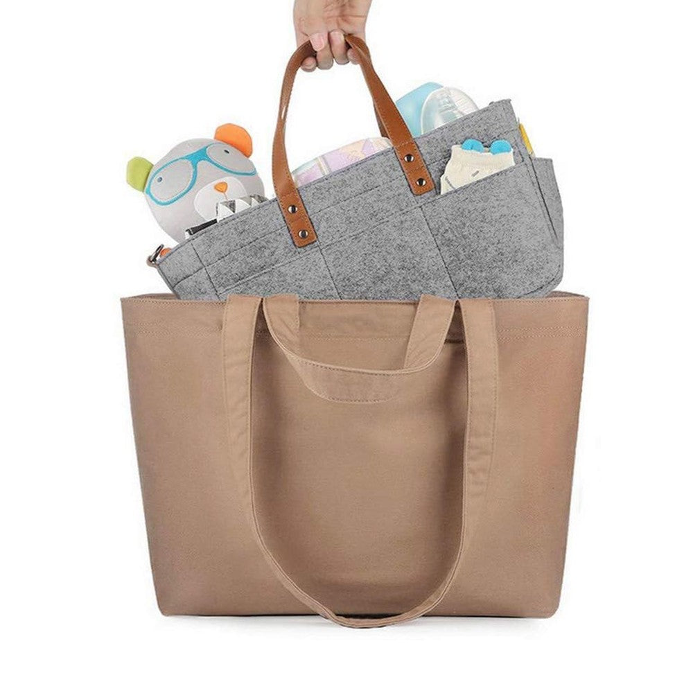 Portable Baby Diaper Bag Felt Nappies Handbag Tote Bag Baby Supplies Storage Bag Grey