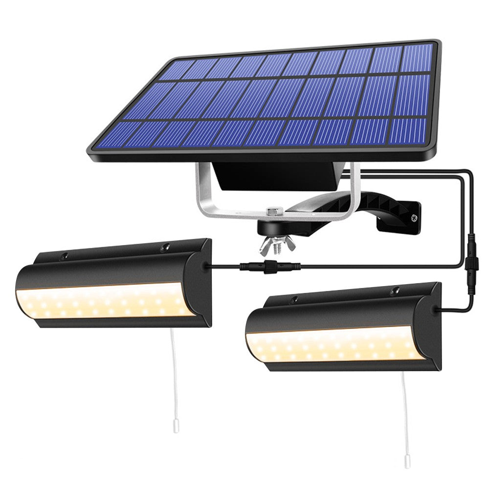 2-Head LED Solar Wall Light Indoor Outdoor Light with Pull Cord Warm Light