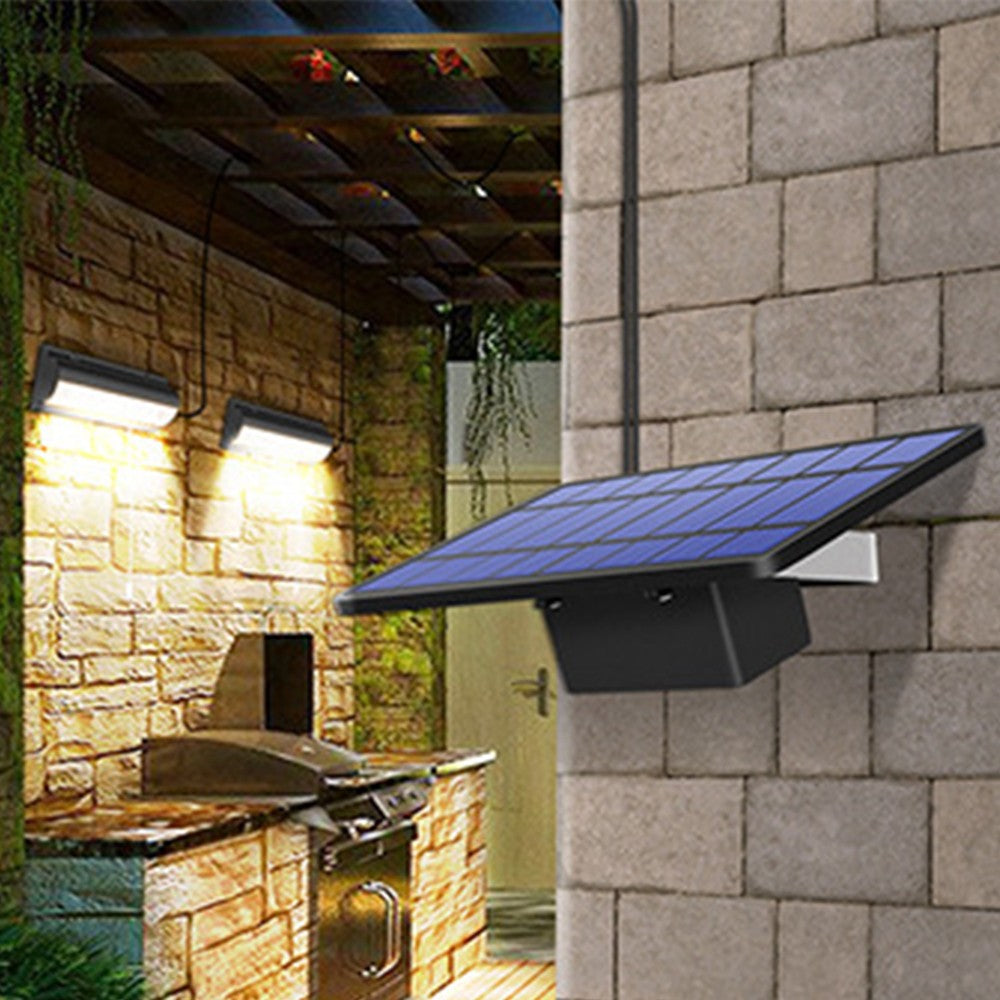 2-Head LED Solar Wall Light Indoor Outdoor Light with Pull Cord Warm Light