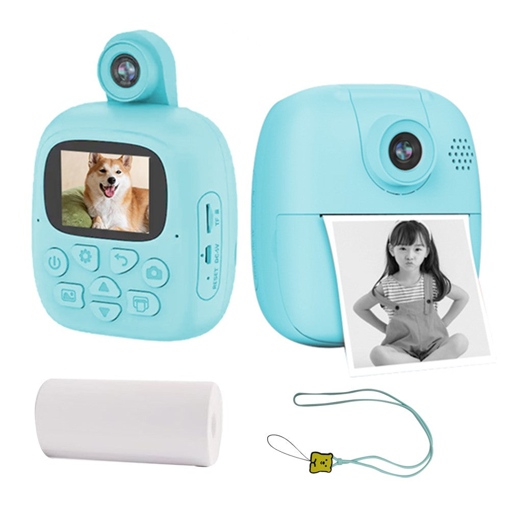 Kids Instant Print Camera Single Lens Childrens Selfie Video Camera with Lanyard Blue