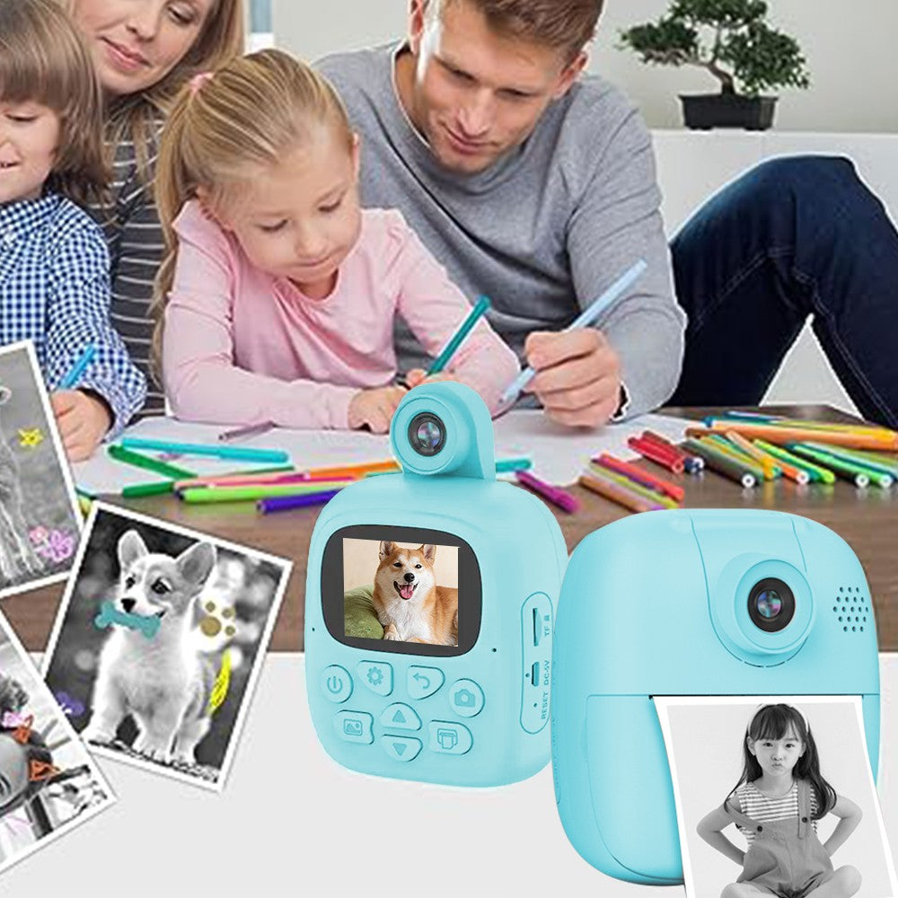 Kids Instant Print Camera Single Lens Childrens Selfie Video Camera with Lanyard Blue