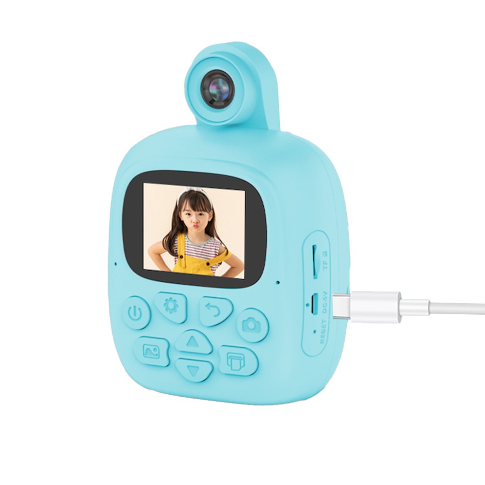 Kids Instant Print Camera Single Lens Childrens Selfie Video Camera with Lanyard Blue