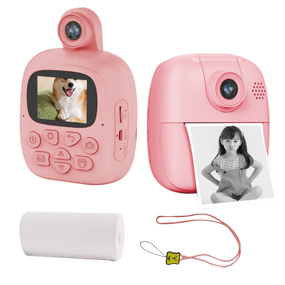 Kids Instant Print Camera Single Lens Childrens Selfie Video Camera with Lanyard Pink