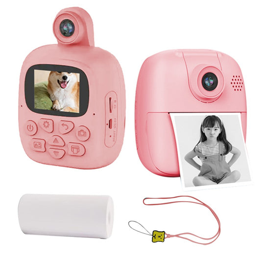 Kids Instant Print Camera Single Lens Childrens Selfie Video Camera with Lanyard Pink
