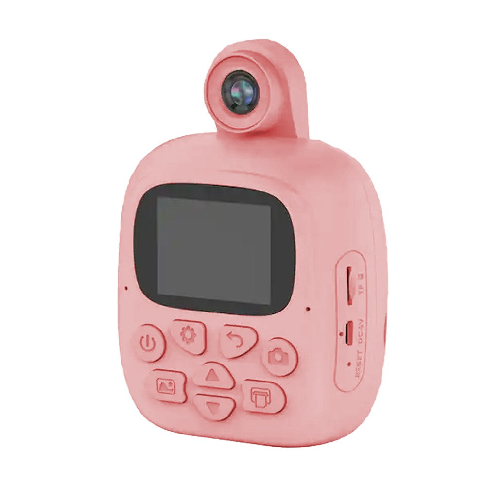 Kids Instant Print Camera Single Lens Childrens Selfie Video Camera with Lanyard Pink