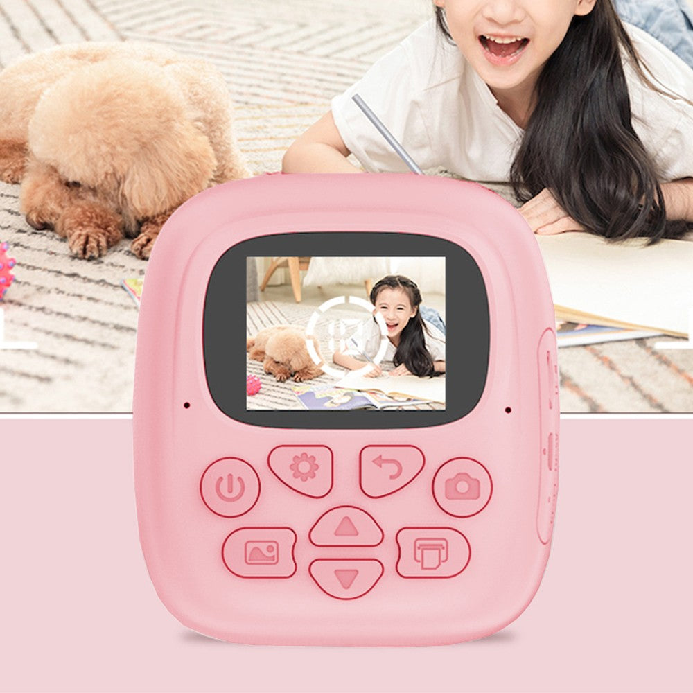 Kids Instant Print Camera Single Lens Childrens Selfie Video Camera with Lanyard Pink