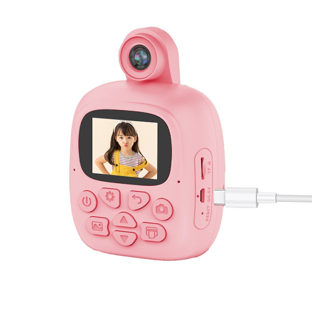 Kids Instant Print Camera Single Lens Childrens Selfie Video Camera with Lanyard Pink