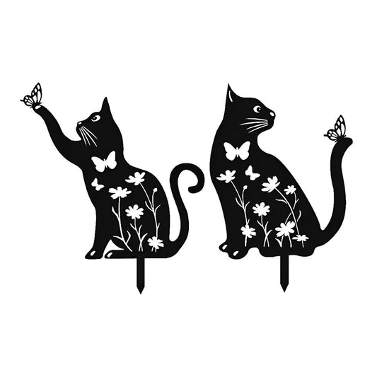 2Pcs Metal Cat Silhouette Decor Garden Ground Stakes Decorative Yard Decoration
