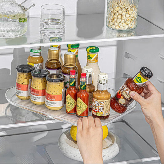 Lazy Susan Turntable Organizer Clear Rectangular Storage Tray for Refrigerator Cabinet