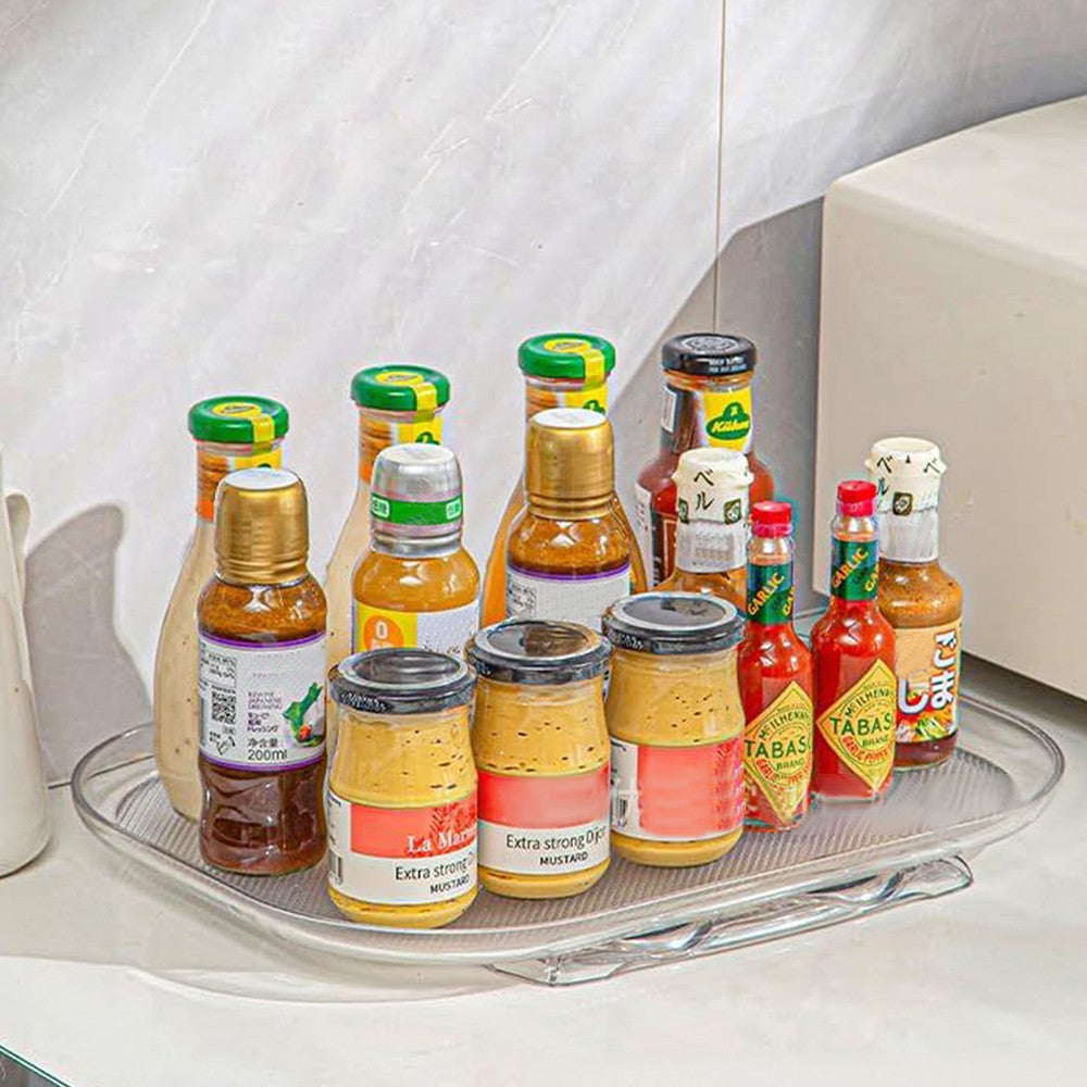 Lazy Susan Turntable Organizer Clear Rectangular Storage Tray for Refrigerator Cabinet
