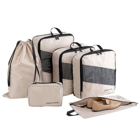 Set of 6Pcs Travel Packing Cube Pouch Clothes Storage Bags Suitcase Luggage Organizer Beige
