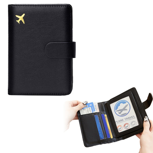 RFID Blocking Card Holder PU Leather Travel Passport Holder Wallet Black