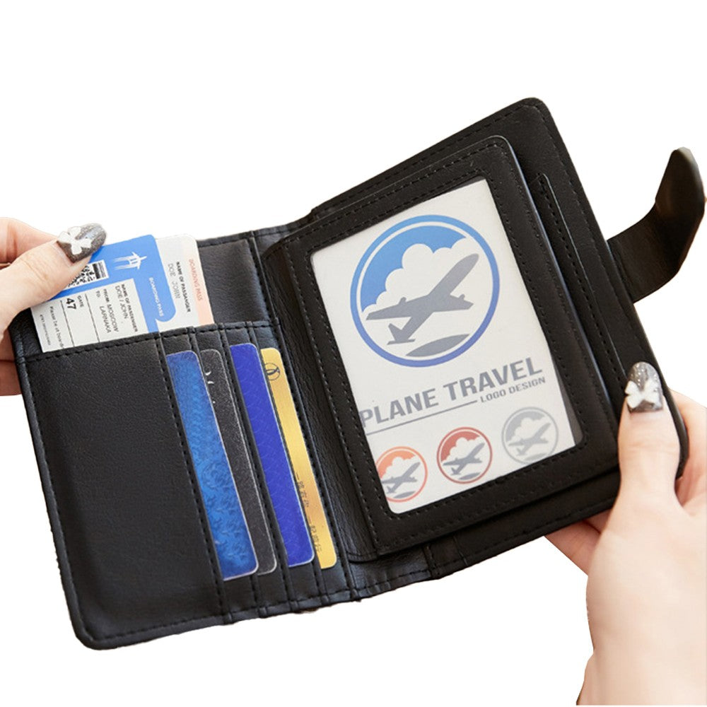 RFID Blocking Card Holder PU Leather Travel Passport Holder Wallet Black