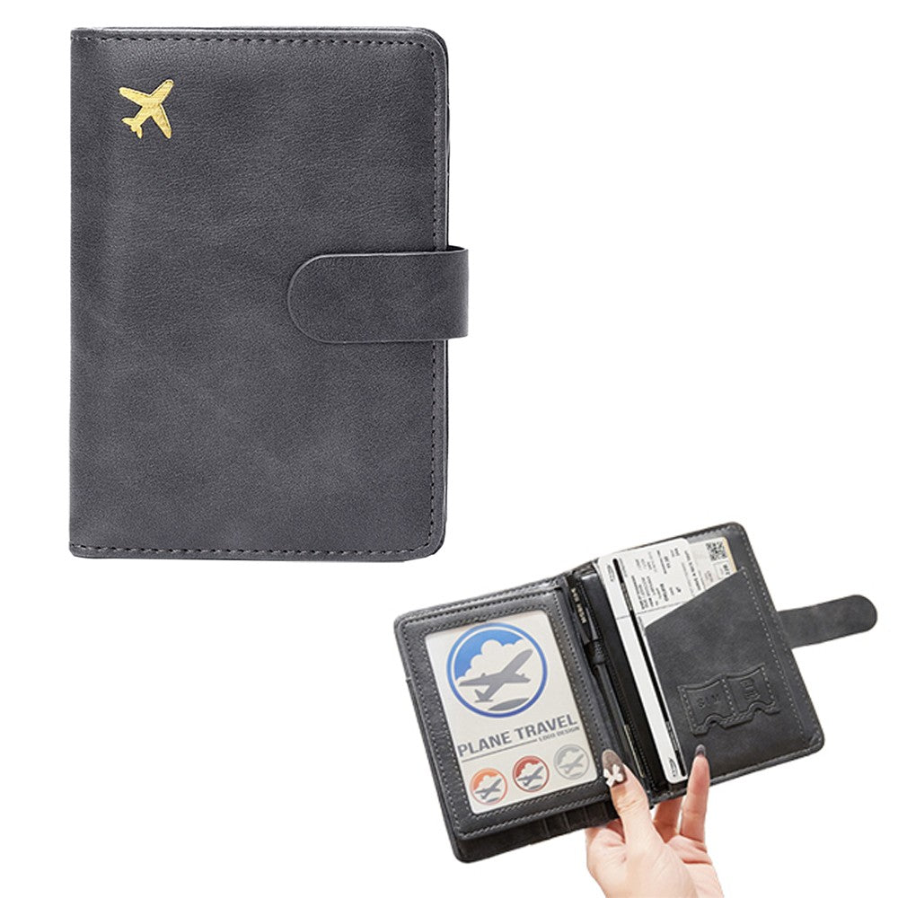 RFID Blocking Card Holder PU Leather Travel Passport Holder Wallet Grey