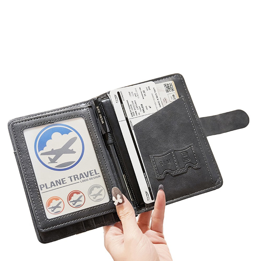 RFID Blocking Card Holder PU Leather Travel Passport Holder Wallet Grey