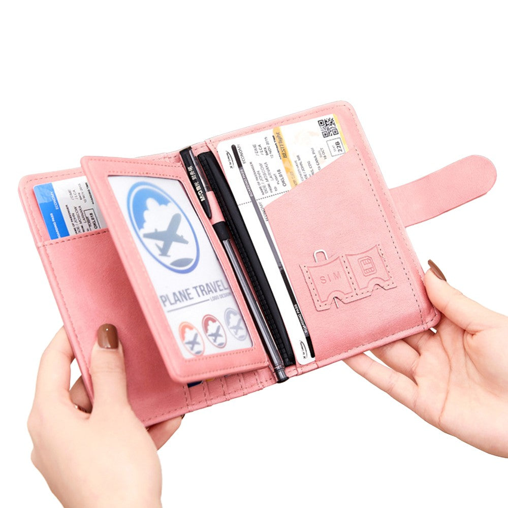 RFID Blocking Card Holder PU Leather Travel Passport Holder Wallet Pink