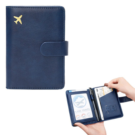 RFID Blocking Card Holder PU Leather Travel Passport Holder Wallet Blue