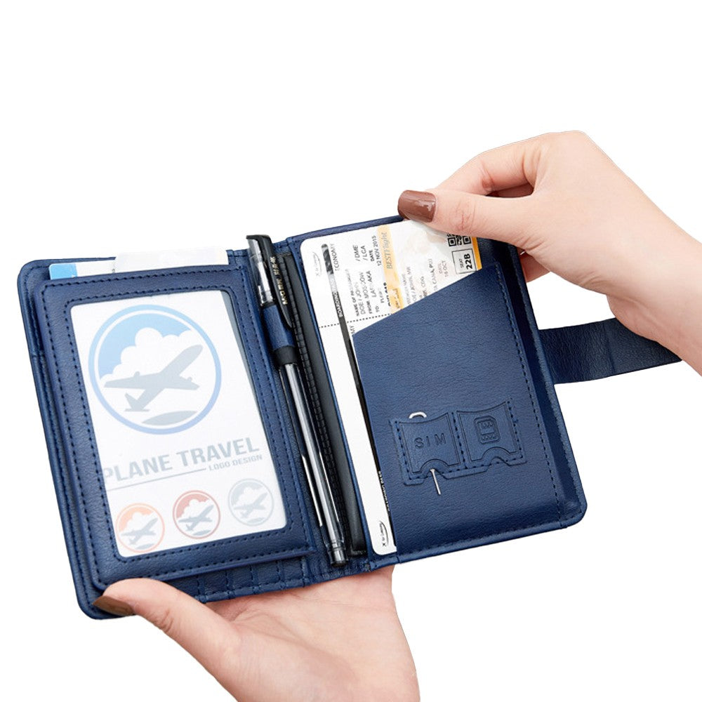 RFID Blocking Card Holder PU Leather Travel Passport Holder Wallet Blue