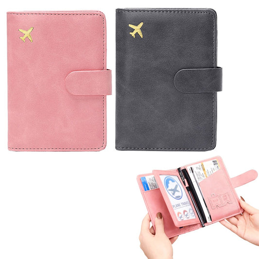 2X RFID Blocking Card Holder PU Leather Travel Passport Holder Wallet Grey+Pink