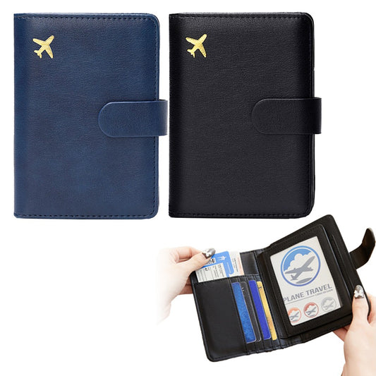 2X RFID Blocking Card Holder PU Leather Travel Passport Holder Wallet Black+Blue