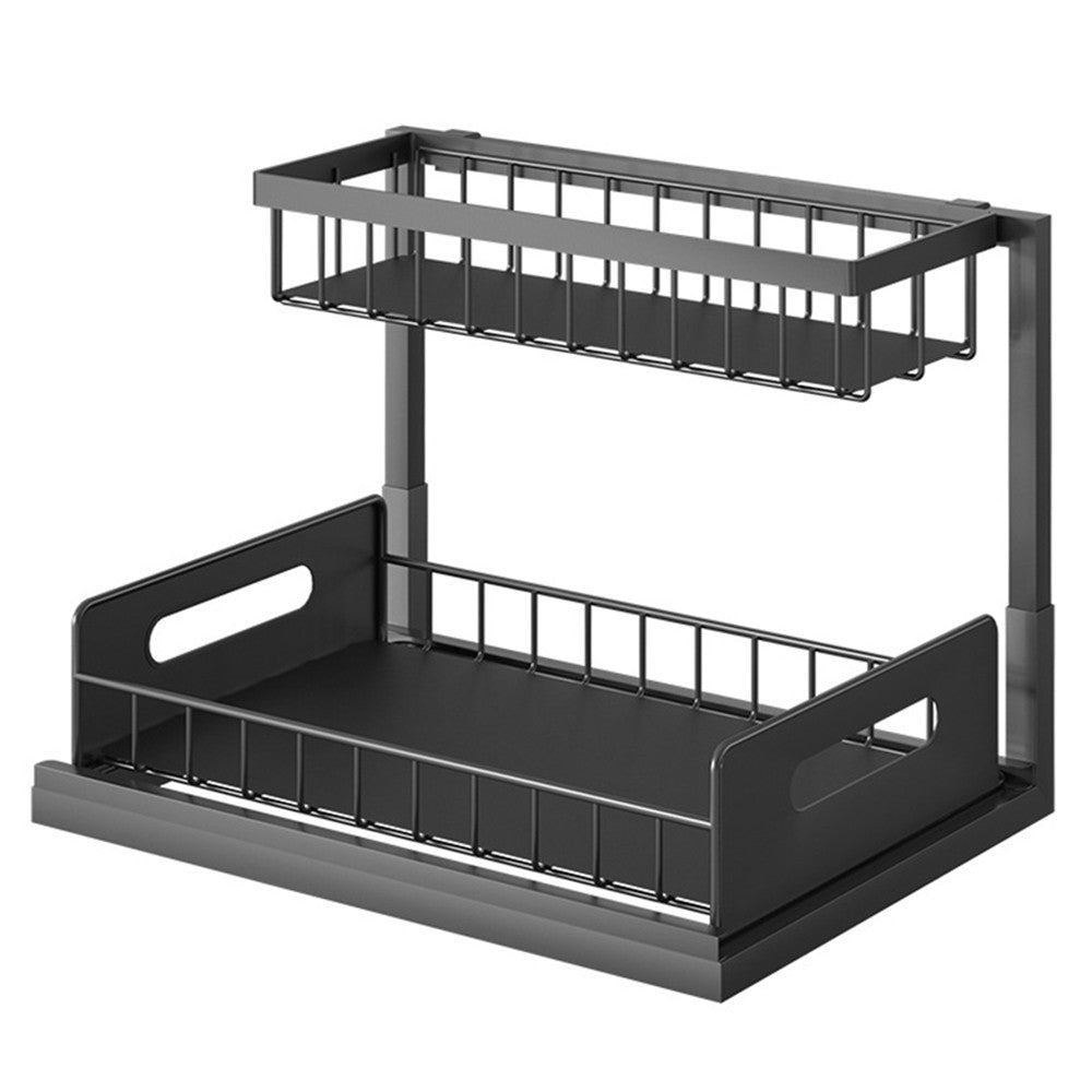 2-Tier Under Sink Organizer Pull Out Cabinet Organizer Metal Storage Rack Black