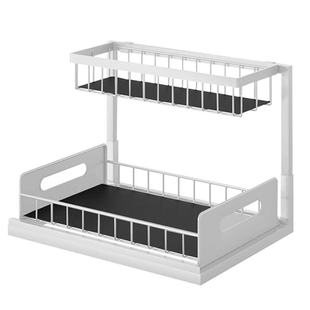 2-Tier Under Sink Organizer Pull Out Cabinet Organizer Metal Storage Rack White