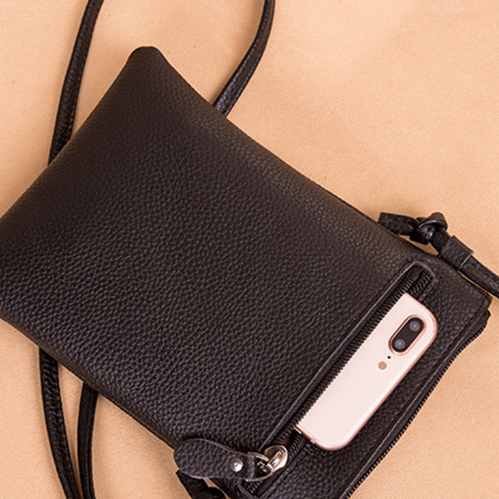 Womens Cowhide Leather Mobile Phone Bag Crossbody Bag Wallet with Adjustable Shoulder Strap