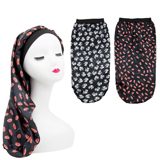2Pcs Womens Satin Bonnet Sleep Cap for Long Hair Turban Wrap Head Cover
