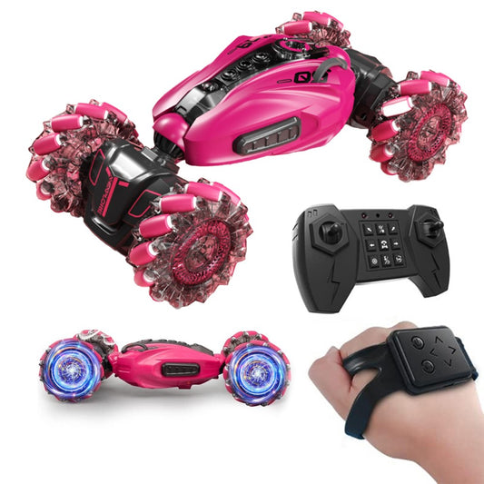 RC Stunt Car Gesture Sensor Racing Car Toy Double Sided Rotating Off Road Toy Car Rose Red
