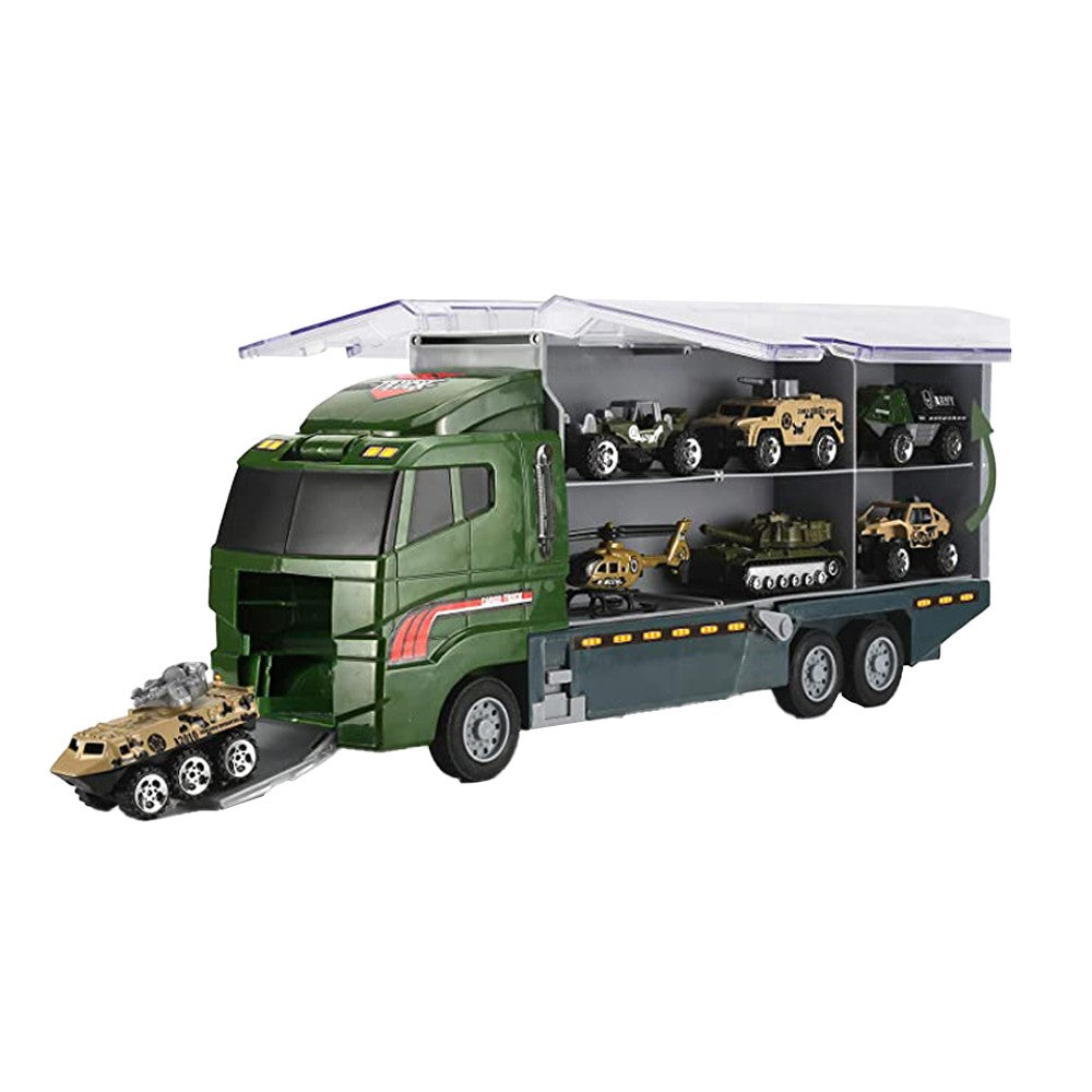 Kids Carrier Truck and 6 Mini Vehicle Toy Set Car Toy - Army Truck Set