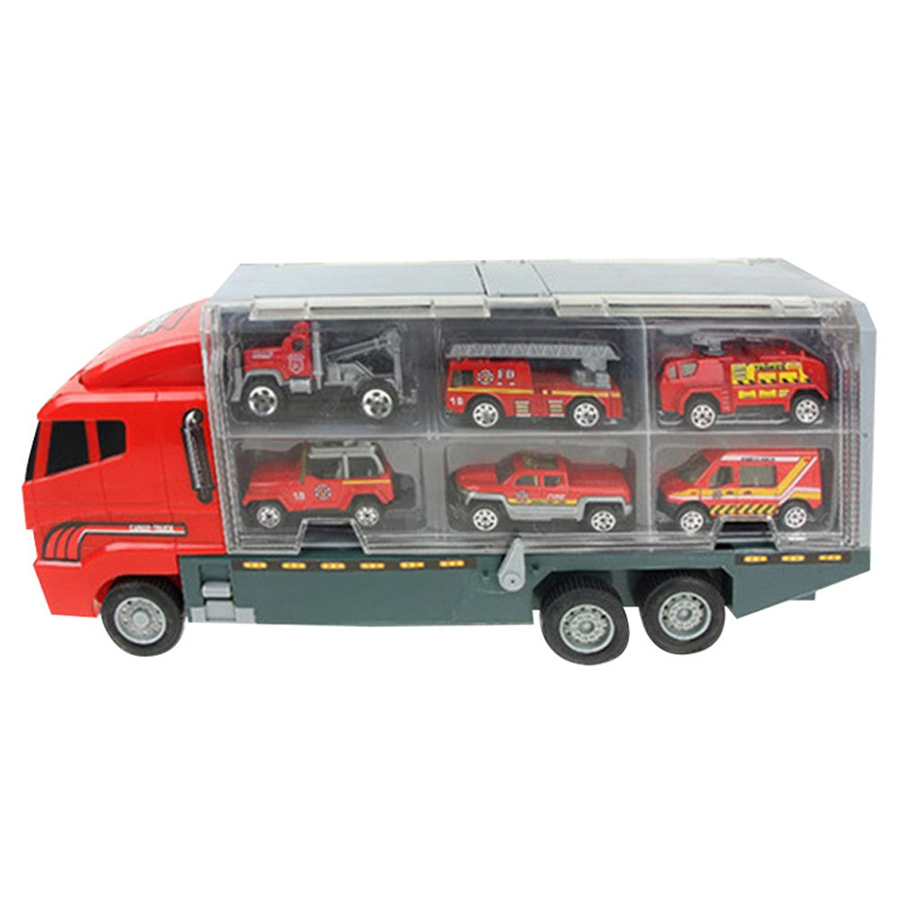 Kids Carrier Truck Toy Set with Playmat and Road Signs - Fire Truck Set