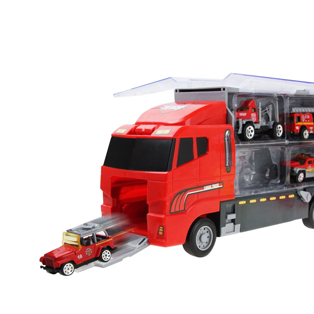 Kids Carrier Truck and 6 Mini Vehicle Toy Set Car Toy - Fire Truck Set