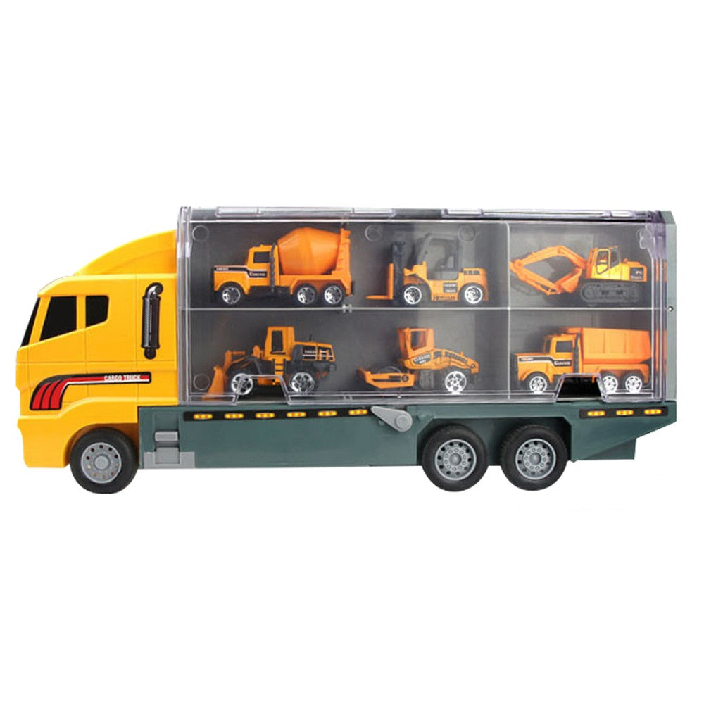 Kids Carrier Truck and 6 Mini Vehicle Toy Set Car Toy - Engineering Truck Set