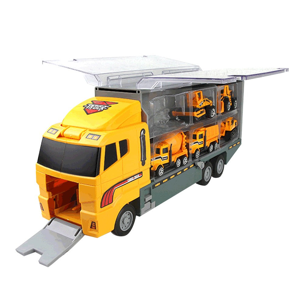 Kids Carrier Truck and 6 Mini Vehicle Toy Set Car Toy - Engineering Truck Set