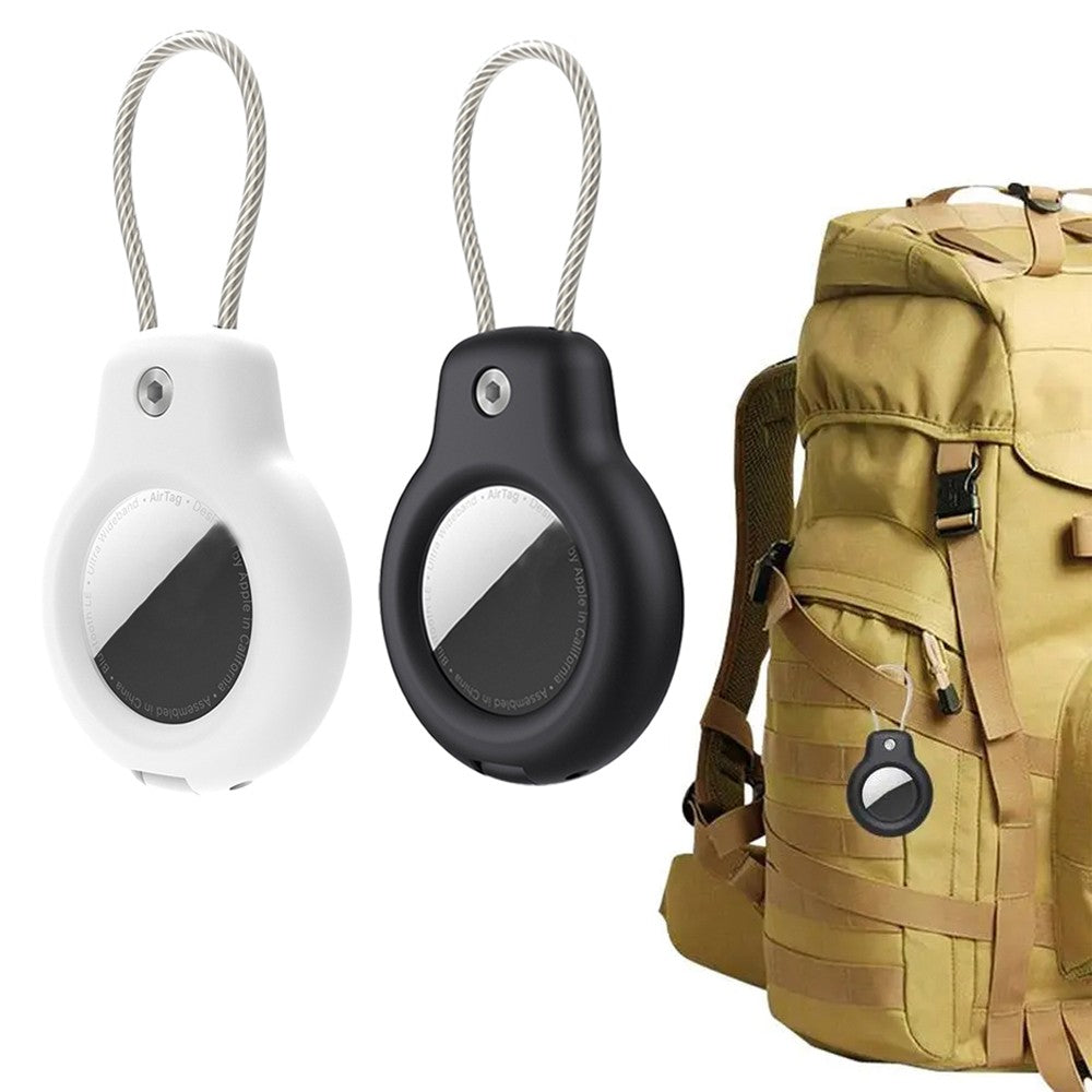 2Pcs for Airtag Protective Case Shockproof Case Holder with Lanyard Black+White