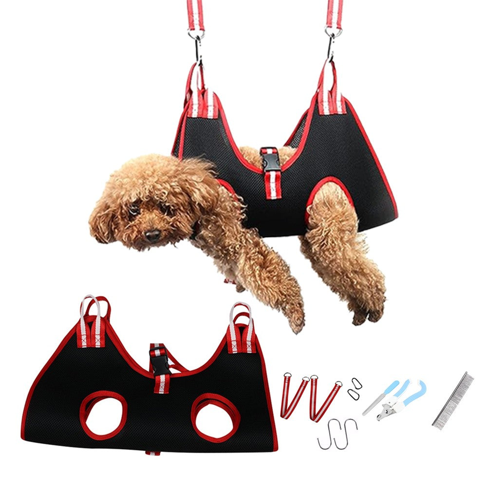 Pet Grooming Hammock Harness Set Pet Grooming Helper for Nail Trimming Black S