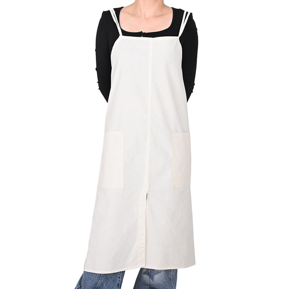 Water-resistant Cotton Apron Oversized Apron Cross Back Apron with Pockets White