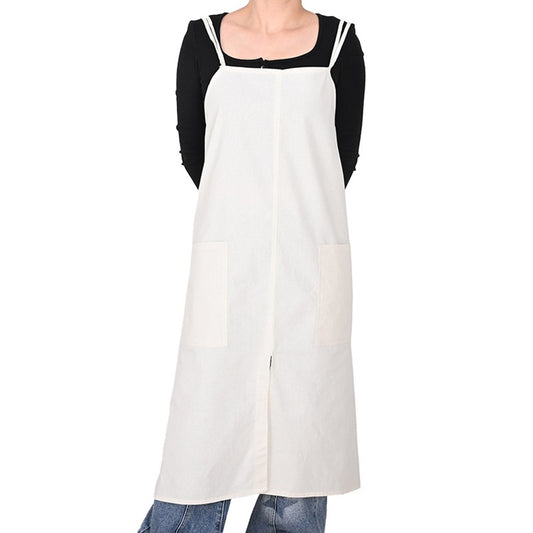 Water-resistant Cotton Apron Oversized Apron Cross Back Apron with Pockets White