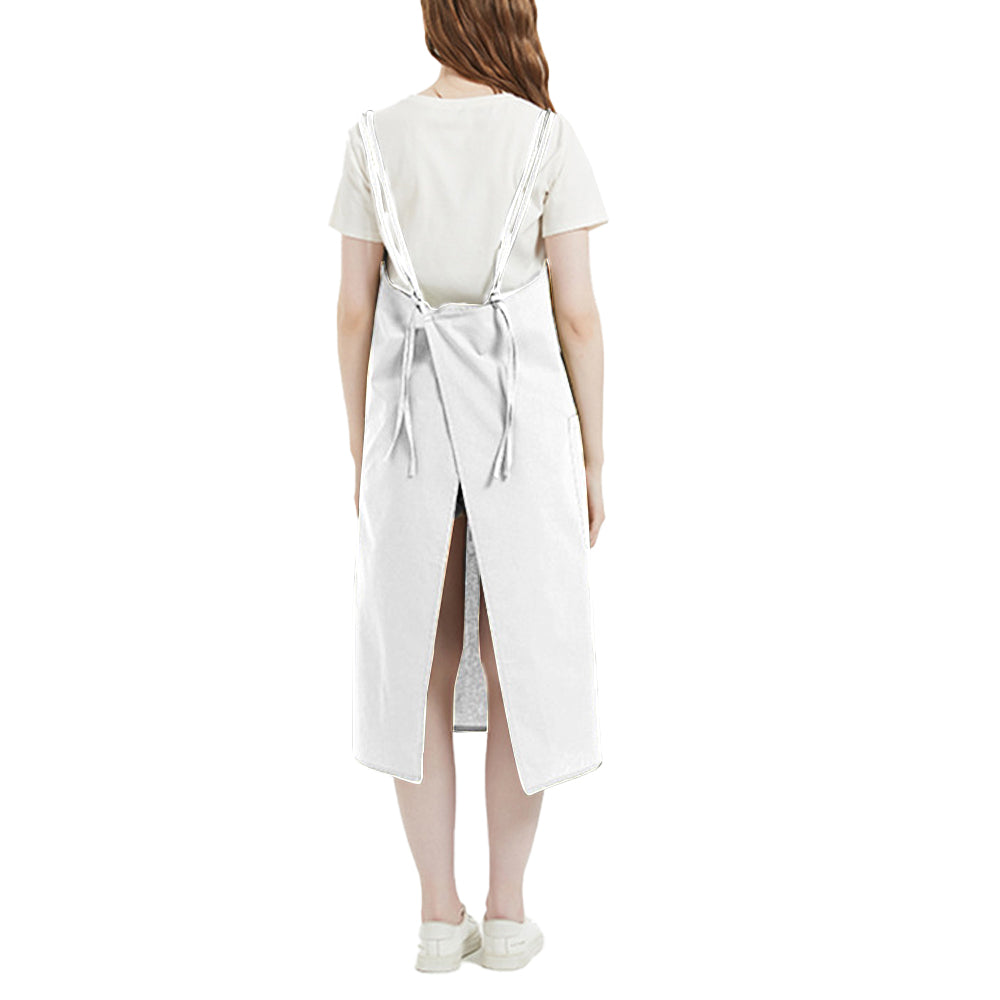 Water-resistant Cotton Apron Oversized Apron Cross Back Apron with Pockets White