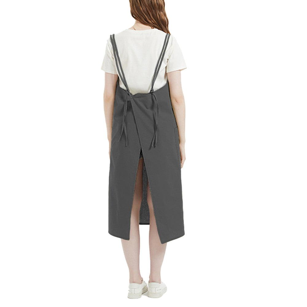 Water-resistant Cotton Apron Oversized Apron Cross Back Apron with Pockets Grey